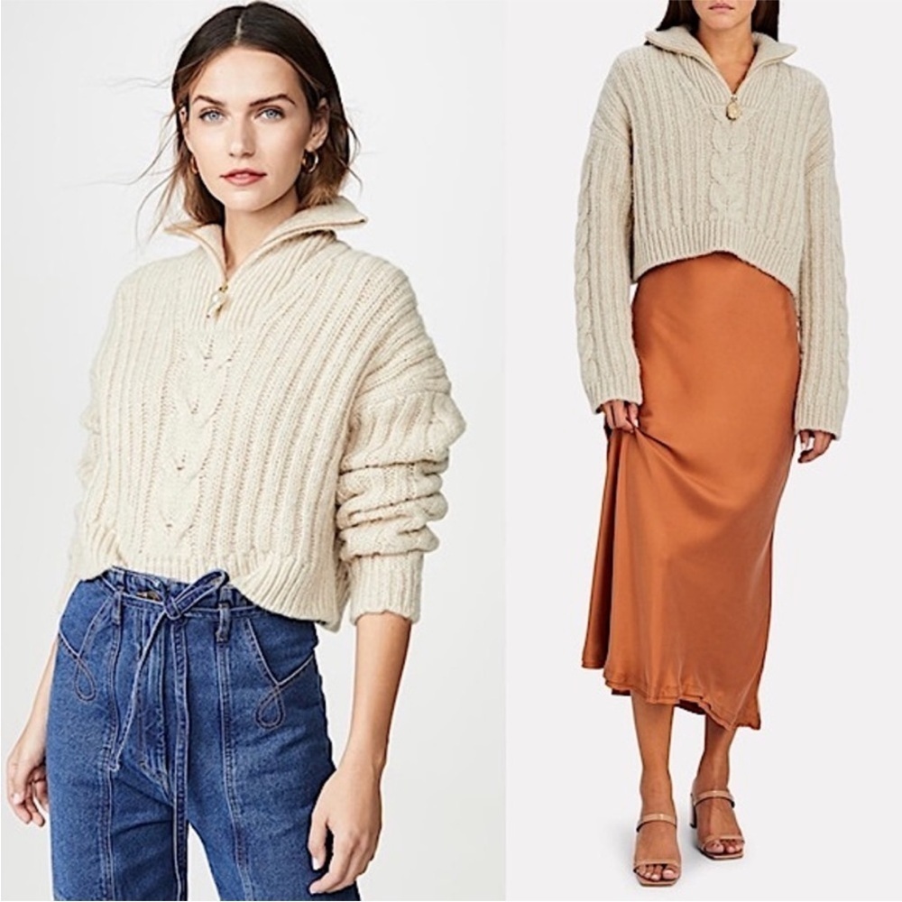 NANUSHKA Cotton Half Zip Chunky Cable Knit Ribbed Oversized Crop Sweater M - Picture 13 of 16